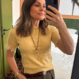 Blusa Dulce Amarela em Malha com Renda | CECILIA PRADO