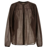 Camisa Castanha em Voile com Franzidos | Twinset