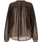 Camisa Castanha em Voile com Franzidos | Twinset