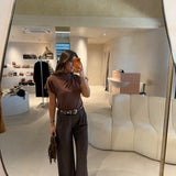 Calças de Estampa Xadrez em Castanho | VIOLETA