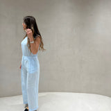 Calça palazzo SEMICOUTURE em linho azul