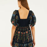 Vestido Curto Stitched Garden Azul Marinho | FARM RIO