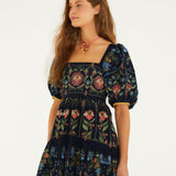 Vestido Curto Stitched Garden Azul Marinho | FARM RIO