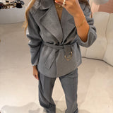 Casaco Curto em Fazenda de Lã com Cinto Cinza | Liu Jo