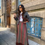 Saia Midi Espiga em Vermelho e Verde | VIOLETA STORE