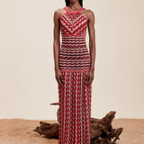 Vestido longo de festa Nenette em malha zig zag vermelho