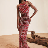 Vestido longo de festa Nenette em malha zig zag vermelho