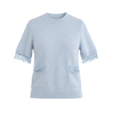 Blusa Dulce Azul em Malha com Renda | CECILIA PRADO