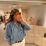 Blusa Denim com Folhos | Violeta Store