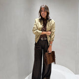 Casaco Bege com Gola de Bombazine