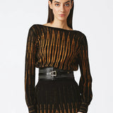 Conjunto de blusa e calça Nenette em malha lurex preto e dourado