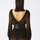 Conjunto de blusa e calça Nenette em malha lurex preto e dourado