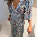 Vestido Midi Kátia Azul em Tricot Arabesco | CECILIA PRADO