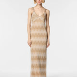 Vestido longo Nenette em malha lurex dourada