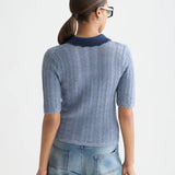 T-Shirt de Malha Azul com Gola Contrastante | Scotch & Soda