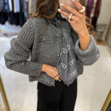 Cardigan em Mistura de Alpaca e Lã Cinza com Fio Lurex | Liu Jo