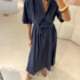 Vestido midi Ottod'ame em popelina azul marinho