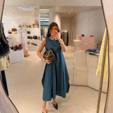 Vestido em Popelina Verde Manga Cava | Liviana Conti