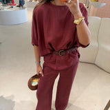 Conjunto Blusa e Calça Bordeux em Linho | OTTOD'AME