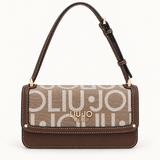 Mala de ombro em jacquard taupe e castanho | LIUJO