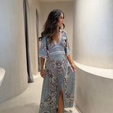 Vestido Midi Kátia Azul em Tricot Arabesco | CECILIA PRADO
