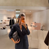 Blazer em Flanela de Lã Azul com Cinza| Semicouture