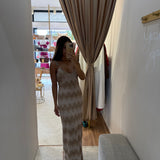 Vestido longo Nenette em malha lurex dourada
