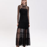 Vestido Longo Preto em Tule com Lurex | TWINSET