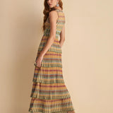 Vestido Maya Verde Longo em Tricot Listrado | CECILIA PRADO