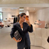 Blazer em Flanela de Lã Azul com Cinza| Semicouture