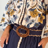 Vestido Golden Nature Azul Marinho Mini com Cinto | FARM RIO