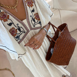 Vestido em algodão branco com bordados