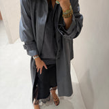 Trench Coat midi em Lã Cinza Beatrix | SEMICOUTURE