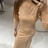 Vestido longo Ottod'ame em bege de malha elástica