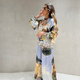 Conjunto de camisa e calça com estampado azul