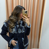 Casaco de Malha Azul Marinho com Franjas | VIOLETA