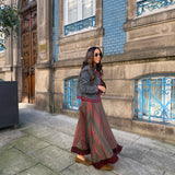 Saia Midi Espiga em Vermelho e Verde | VIOLETA STORE