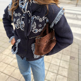 Casaco de Malha Azul Marinho com Franjas | VIOLETA