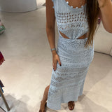 Cecilia Prado long dress in blue knitted mesh with openings