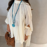 Blusa Renie Ecru em Georgette com Faixa | SEMICOUTURE