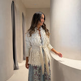 Casaco Lavínia Natural em Tricot com Franjas | CECILIA PRADO