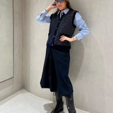 Colete em Malha de Lã Tricotada em Azul Marinho