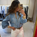 Blusa Laura Denim Azul Claro com Bordado | BA&SH