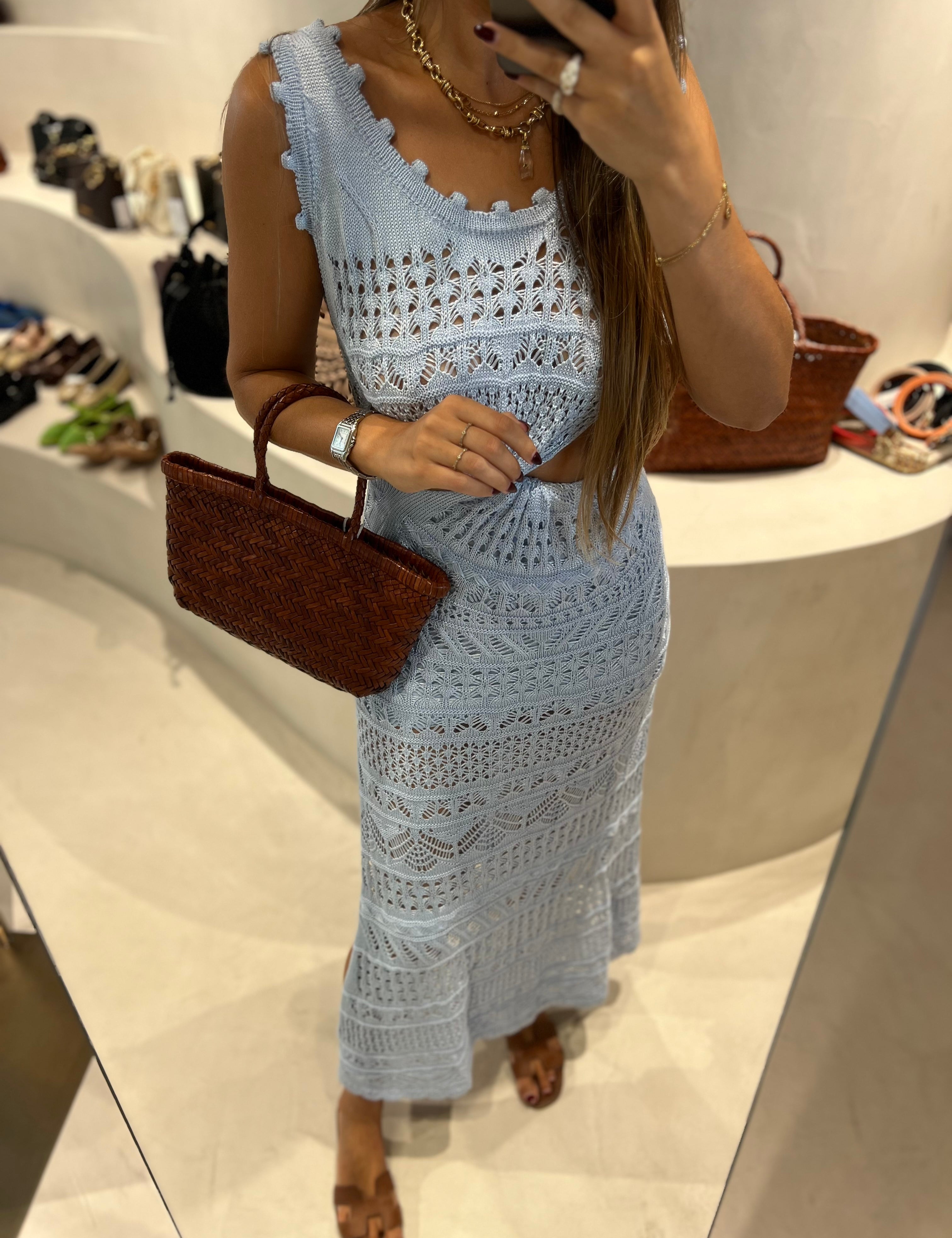 Cecilia Prado long dress in blue knitted fabric with openings | Violeta online store Violeta Store Cecilia Prado long dress in blue knitted fabric with openings | Violeta online store Violeta Store