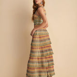 Vestido Maya Verde Longo em Tricot Listrado | CECILIA PRADO
