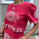 Conjunto Bordado Cereja com Detalhes em Coral | VIOLETA
