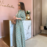Vestido camiseiro midi com padrão verde