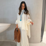 Blusa Renie Ecru em Georgette com Faixa | SEMICOUTURE