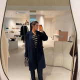 Casaco Midi Azul Marinho em Fazenda de Lã com Cinto | ottod'ame