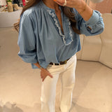Blusa Denim com Folhos | Violeta Store